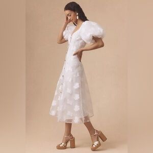 NWT Anthropologie Let Me Be Puff-Sleeve Sheer Midi Dress Sz XXS